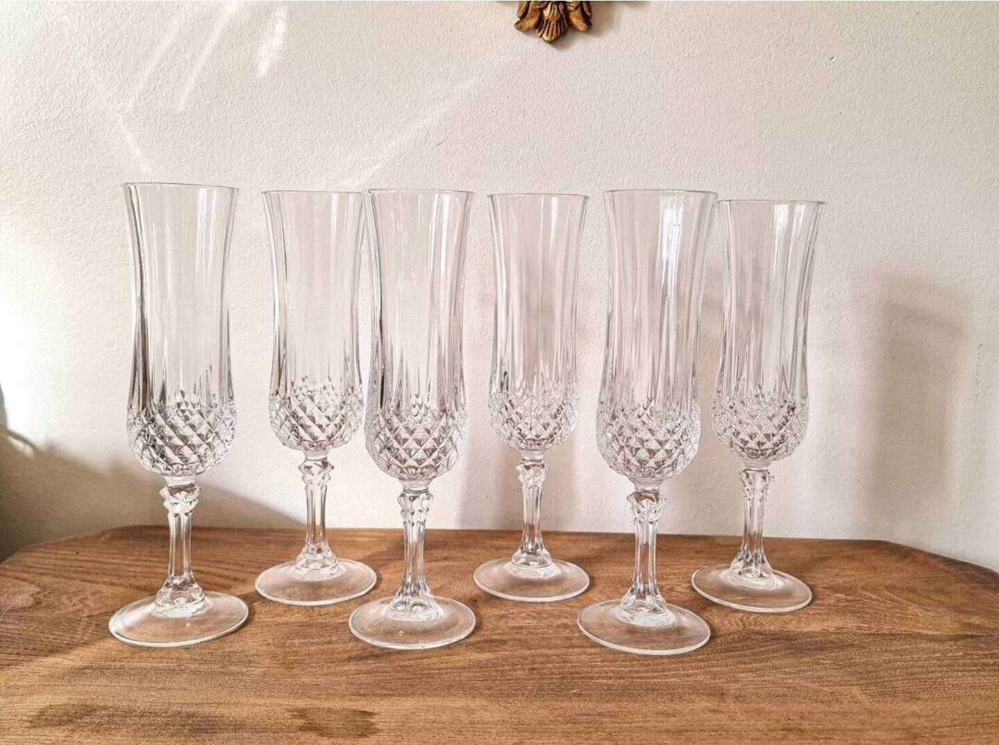 Lot De 6 Flûtes à Champagne John Hardy Collection Dot Palm - Argent Massif Et Cristal - RARE