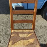 Set of 4 brutalist straw wood chairs