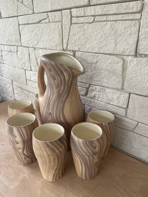 Vintage drink set Grandjean Jourdan Faux Bois Ceramic style