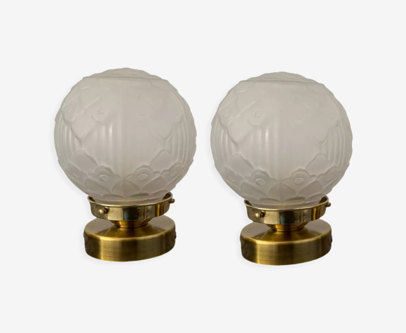 Paire d’appliques globes Art Déco électrifiées à neuf