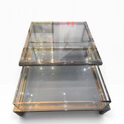 Sliding top coffee table – 70s design – chrome & glass – 108 cm