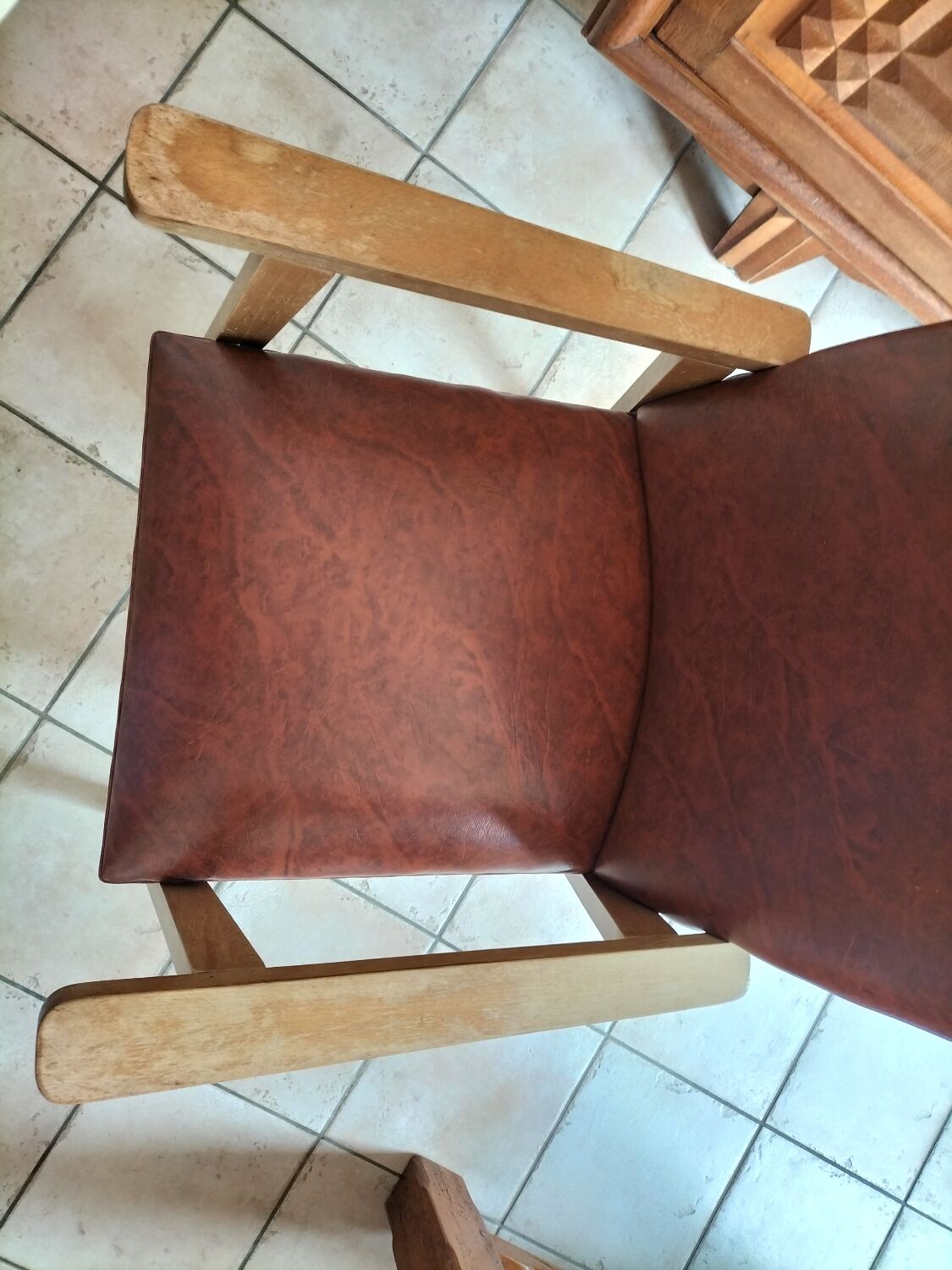 Wood armchair and imitation leather