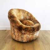 Pair of rounded armchairs in floral velvet
