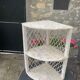 Corner shelf in rattan and vintage white wicker