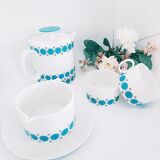 Lot 1 teapot 1 milk pot 2 cups vintage blue