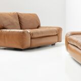 Bengodi vintage cognac leather sofas design Cini Boeri for arflex italy