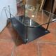 Vintage coffee table from the 1960s, glass, faux leather, brass.