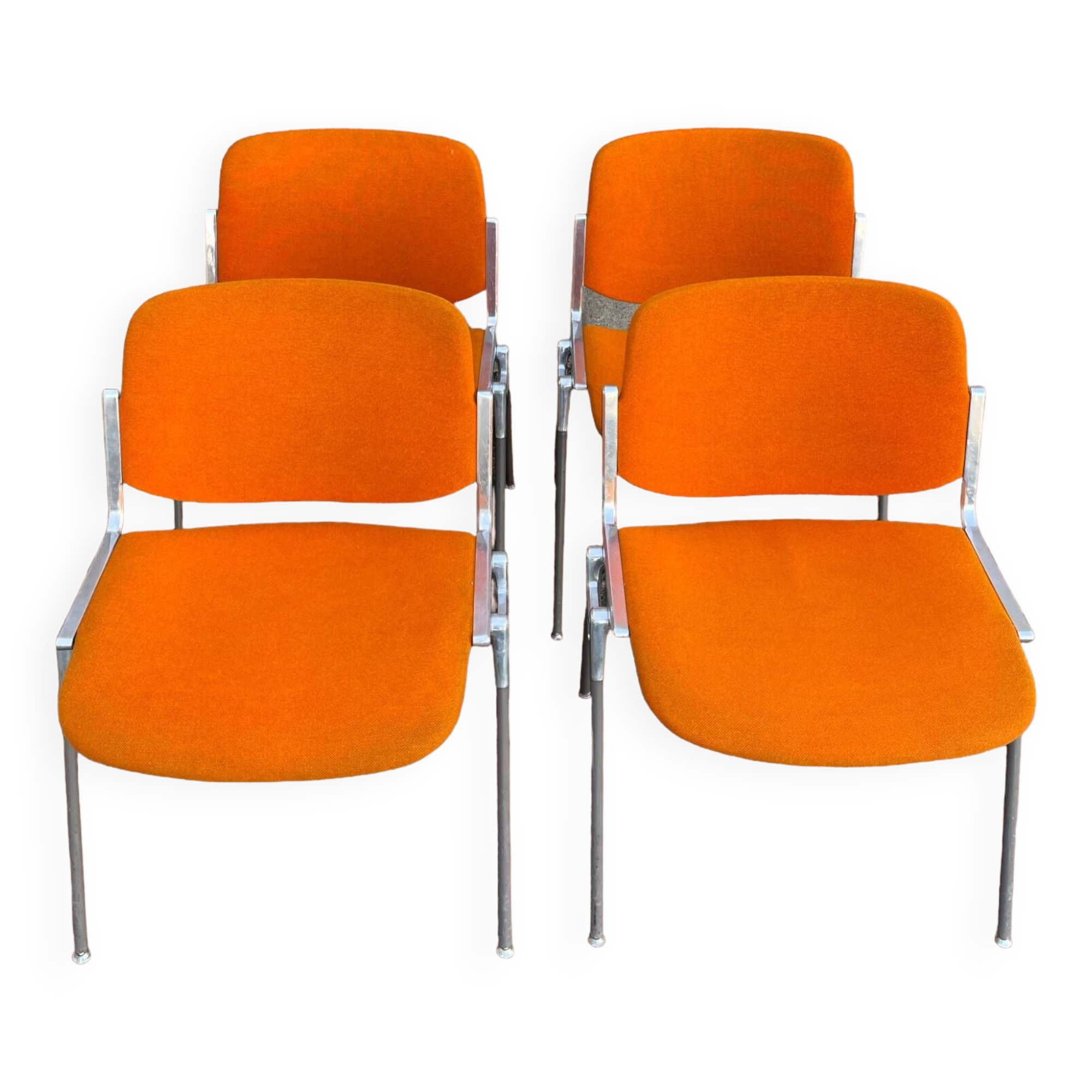 Set of 4 orange DSC 106 chairs Giancarlo Piretti for Castelli