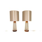 Midcentury table lamps Orrefors teak and glass Sweden