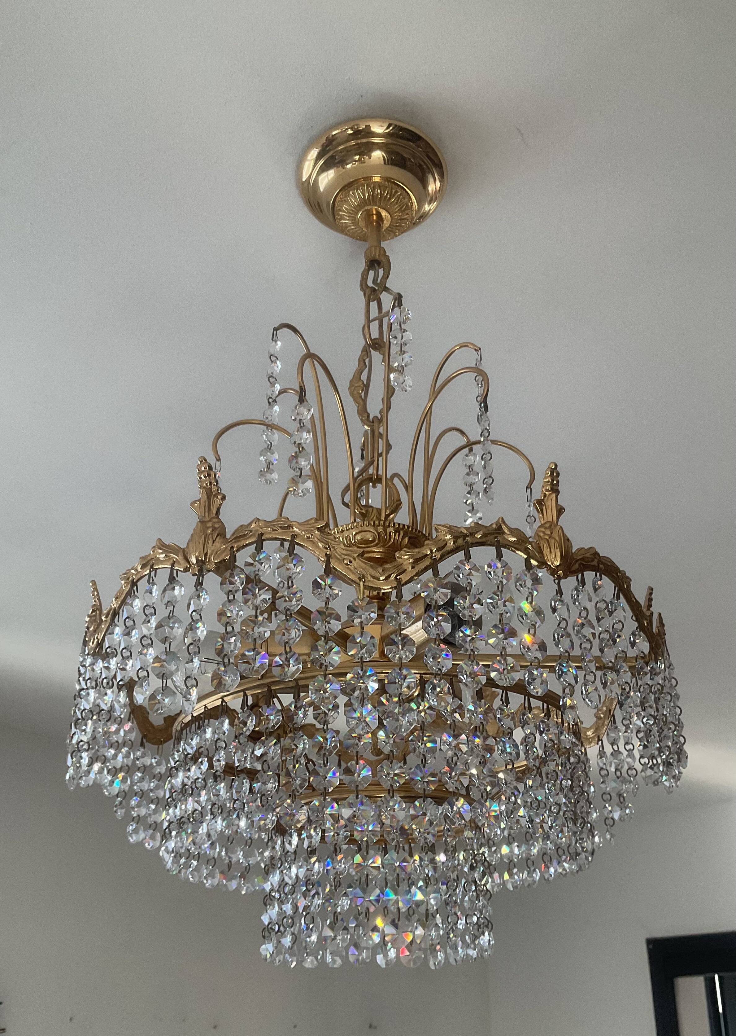 Cascade chandelier with bronze and crystal pendants