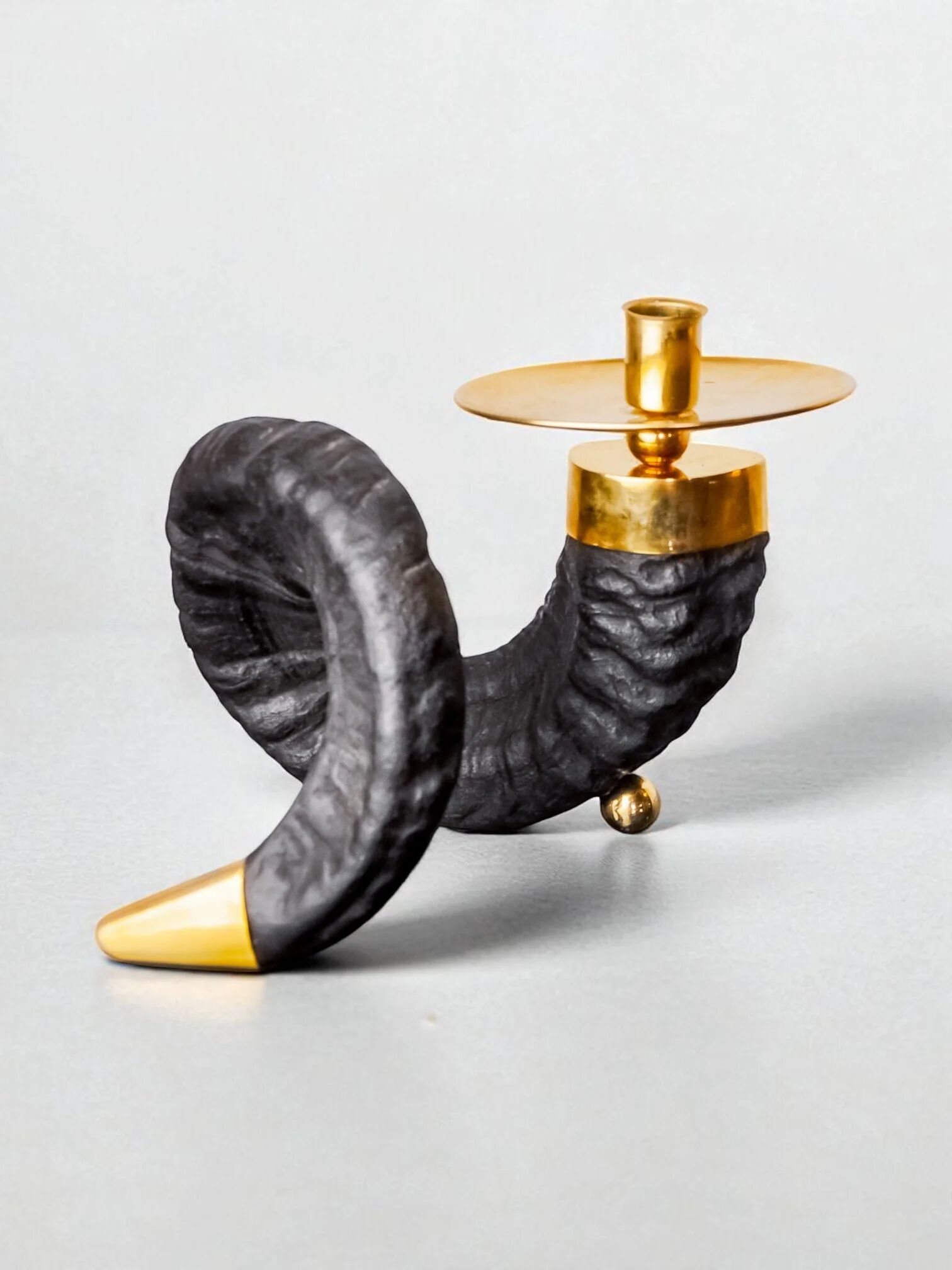 Twisted horn candleholder, resin and brass Italy, circa 1970s