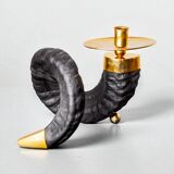 Twisted horn candleholder, resin and brass Italy, circa 1970s