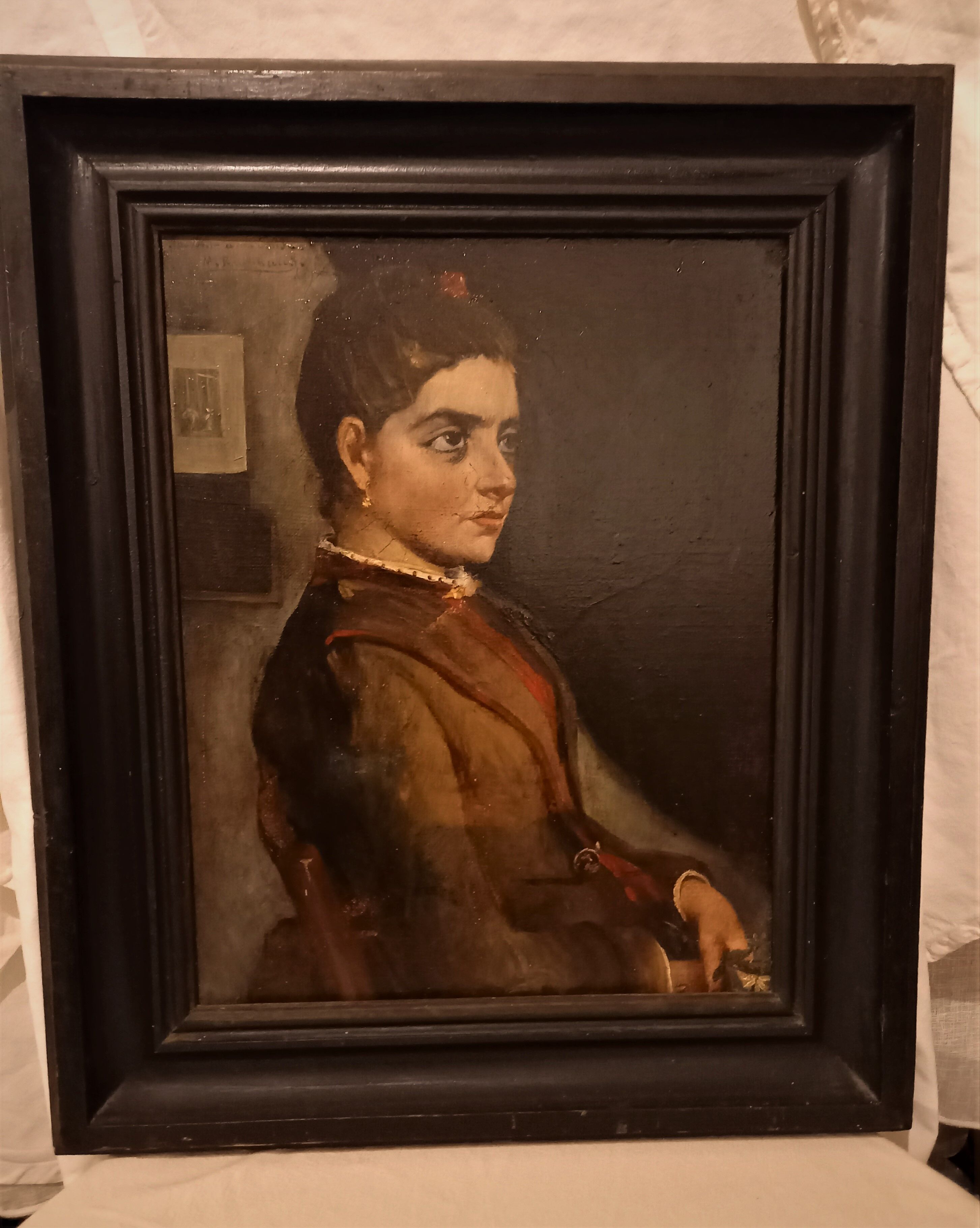 Old portrait, oil on canvas, portrait of a woman, late nineteenth century