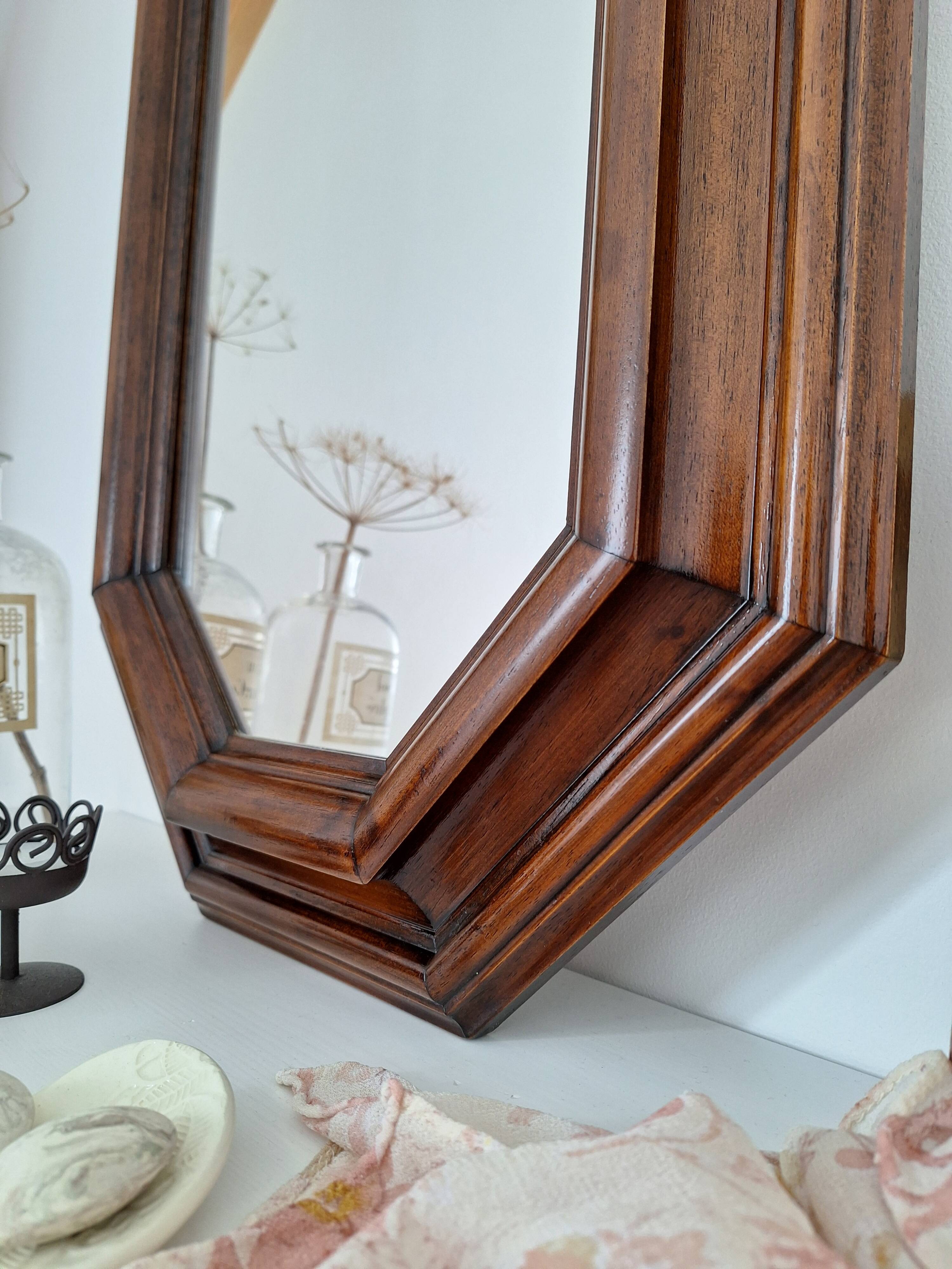 Octagonal wooden mirror from the 1980s.