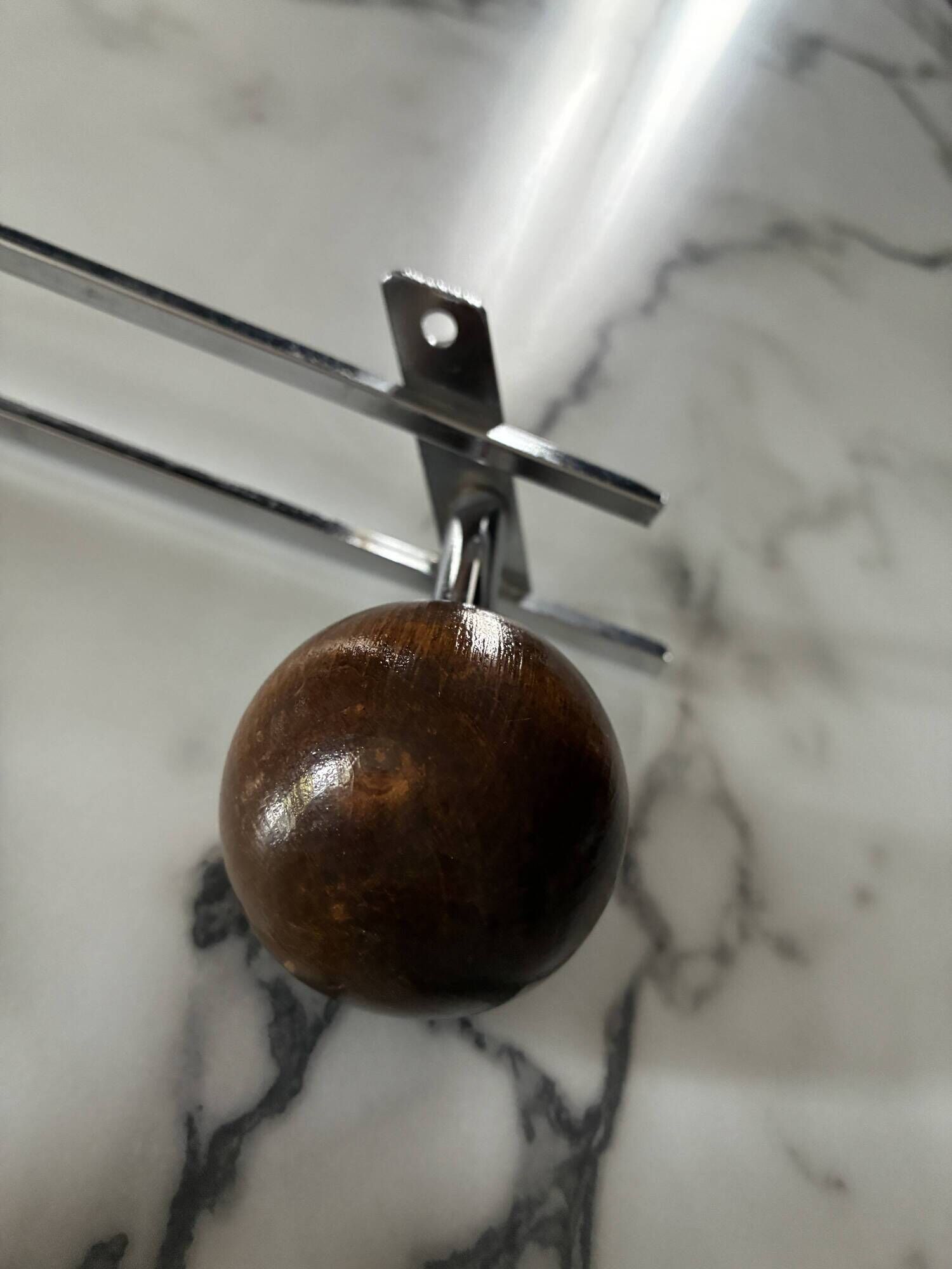 Vintage metal and wood wall coat rack or hook