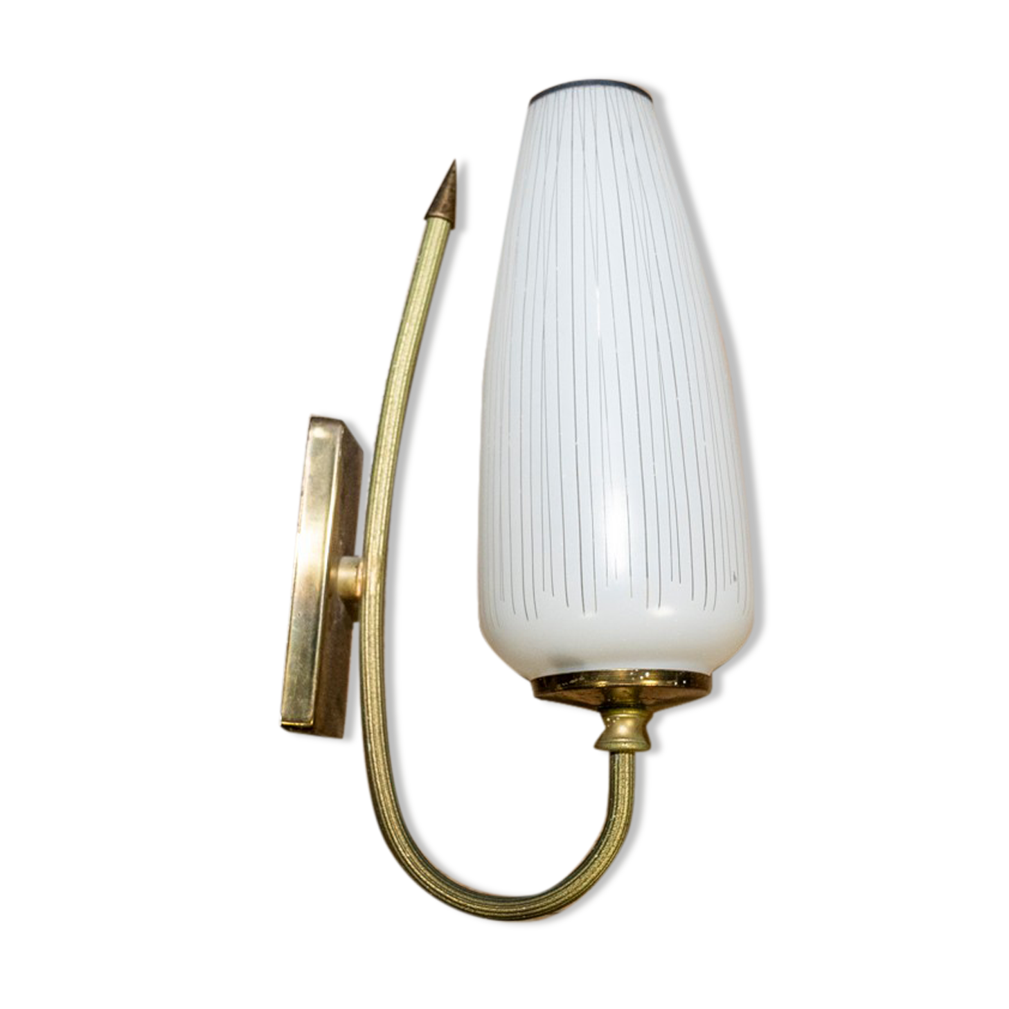 Ornate wall lamp made of milk glass and brass