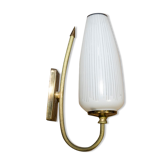 Ornate wall lamp made of milk glass and brass