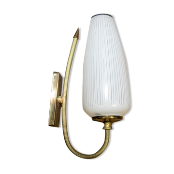 Ornate wall lamp made of milk glass and brass