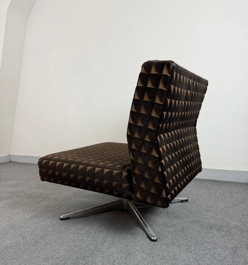 Pair of fabric and chrome steel armchairs, 1960s