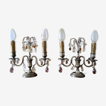 Pair of girandole lamps and silver metal