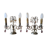 Paire de lampes  girandoles pampilles et métal argenté