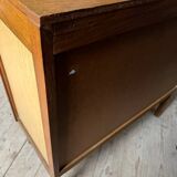 Commode vintage en chêne 4 tiroirs pied compas