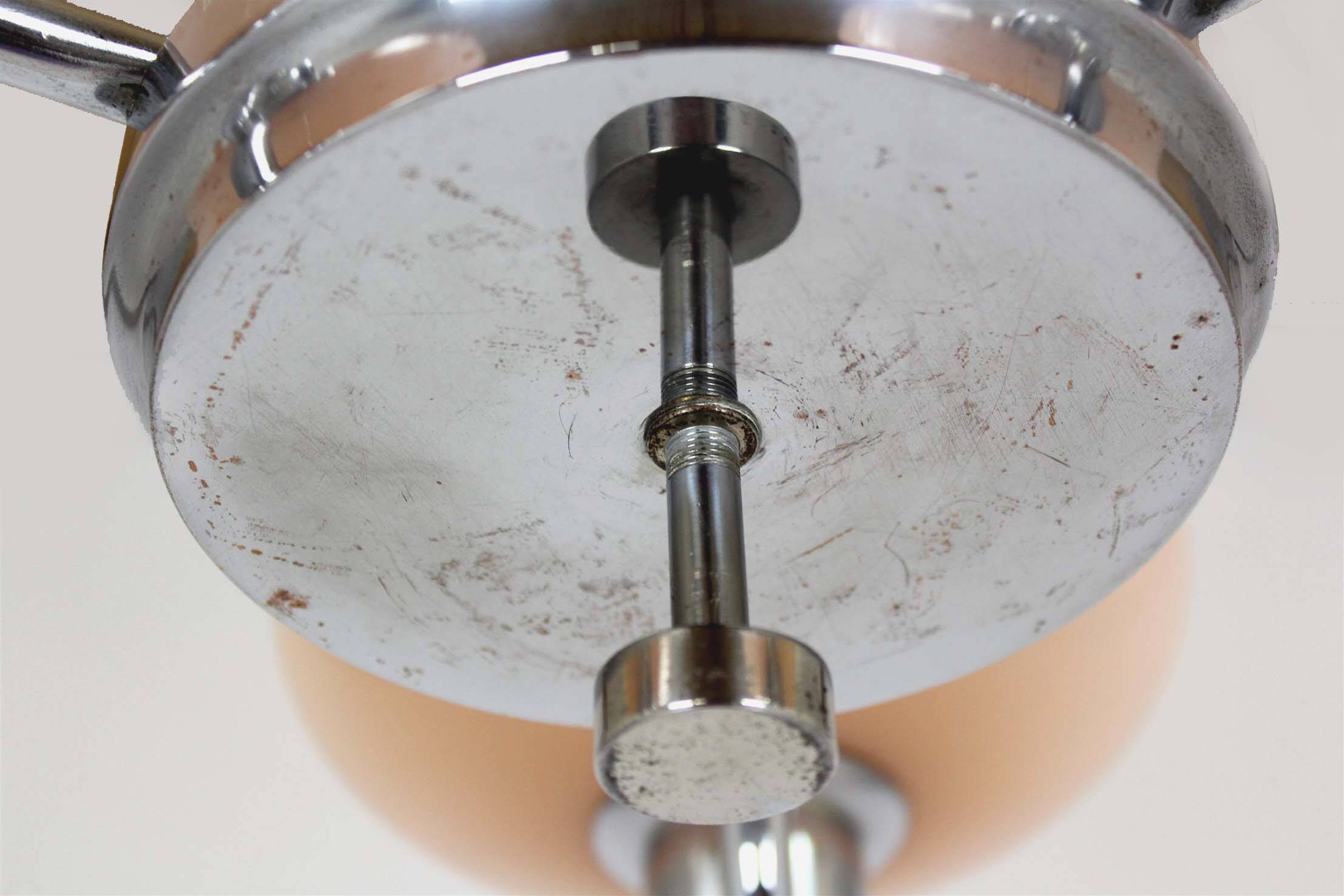 Lustre Art Déco Bauhaus chromé de Napako, ancienne Tchécoslovaquie, 1940