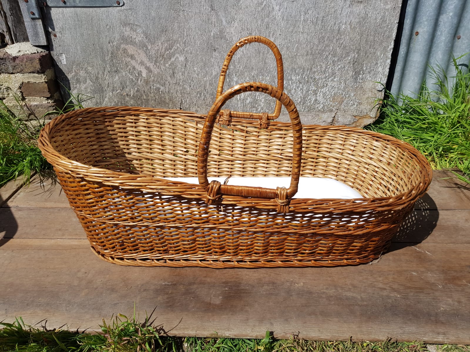 Former Couffin Bed Baby Wicker Braided With Anses - Vintage Matelas
