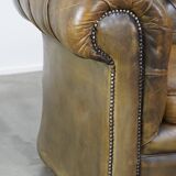 2.5 seater leather chesterfield sofa in a moss green color