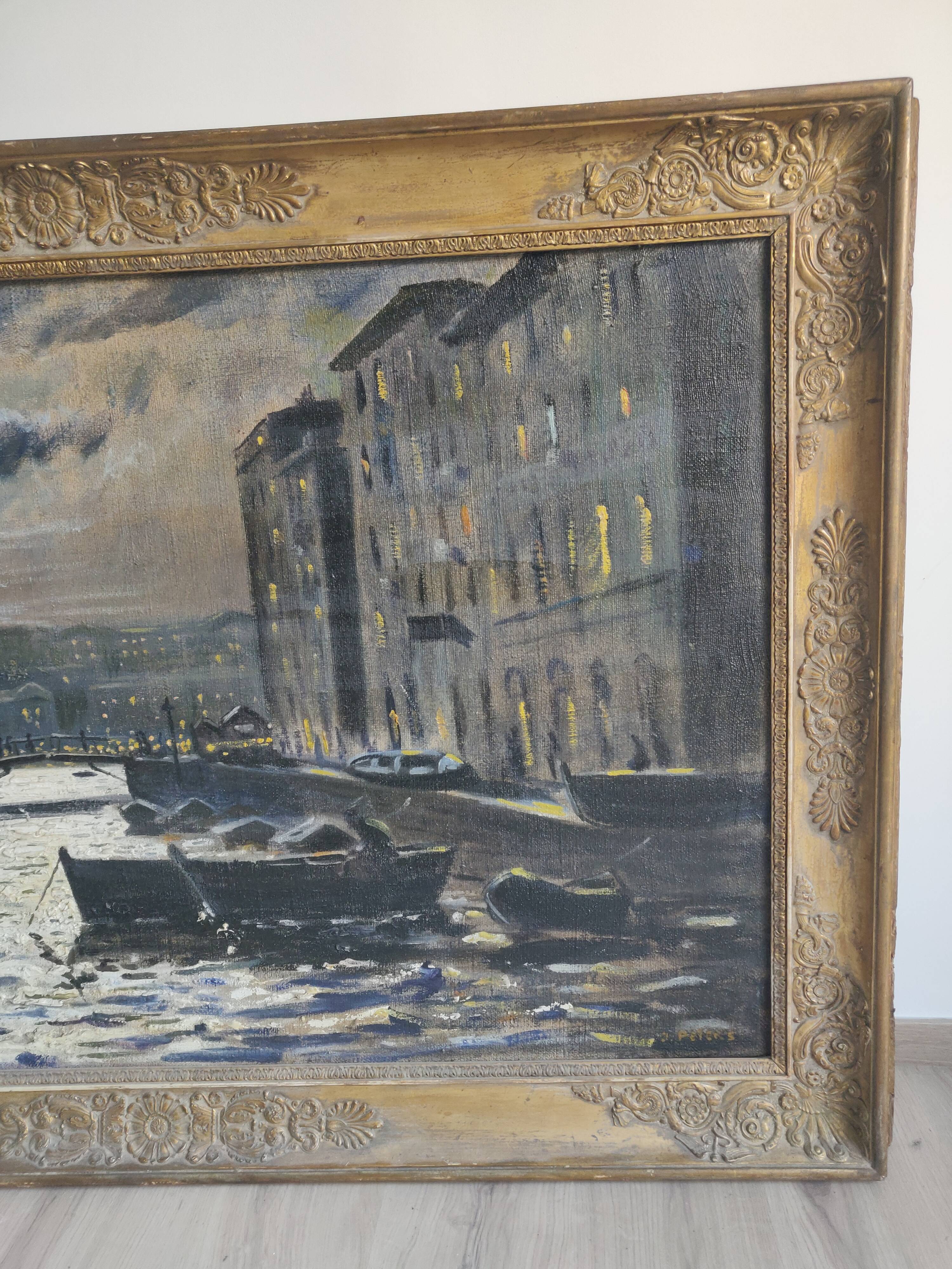 Painting venice by night oil on canvas j peters xixth century