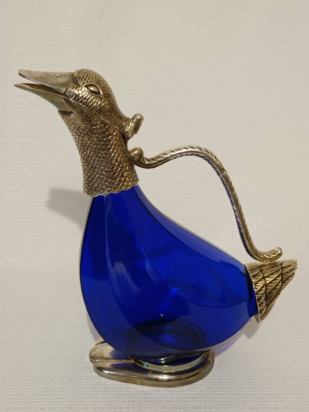 Vintage glass and silver-plated zoomorphic carafe