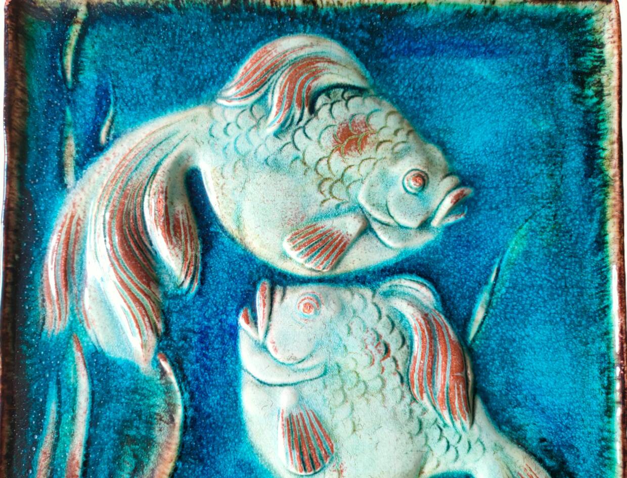 Wall plaque in glossy ceramic 1930, Gustav HEINKEL (1907-1945), Majolica from KARLSRUHE