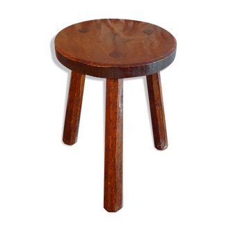 Tabouret tripode vintage en bois massif