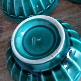 Emerald green glazed ceramic ribbed bowls