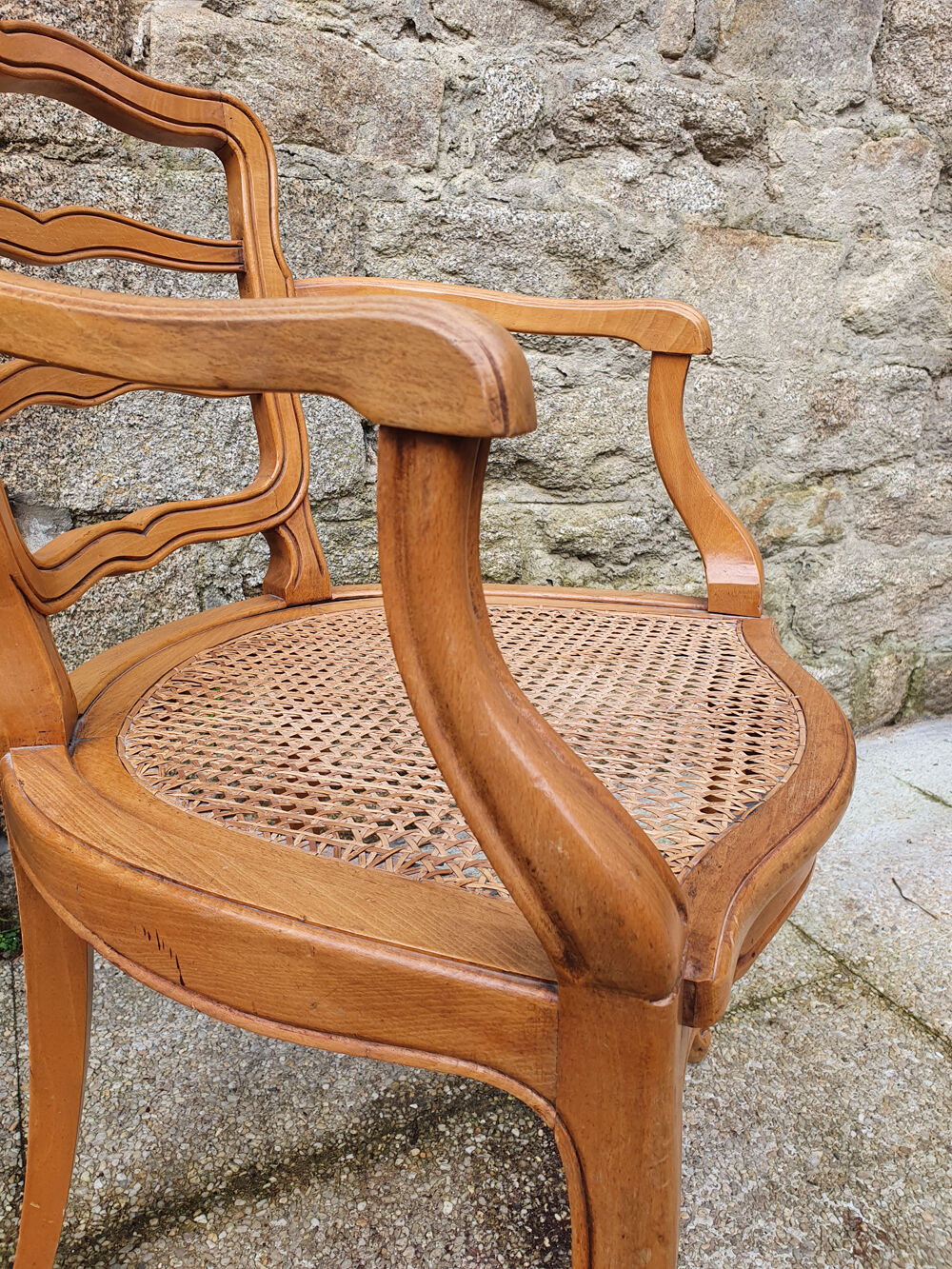 Pair of blond wood cane armchairs from the 60s