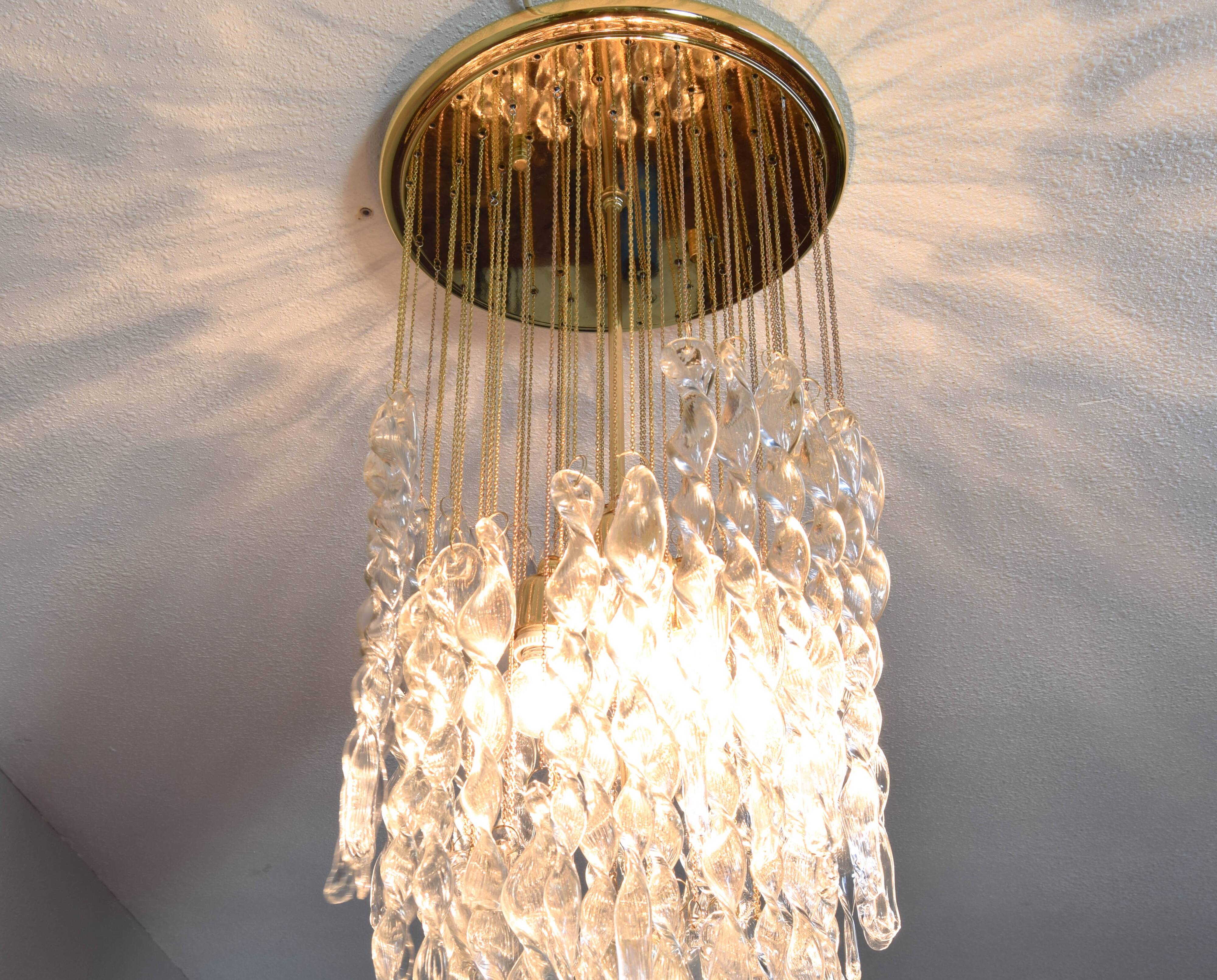 Murano glass and brass spiral chandelier, Italy, 1970s