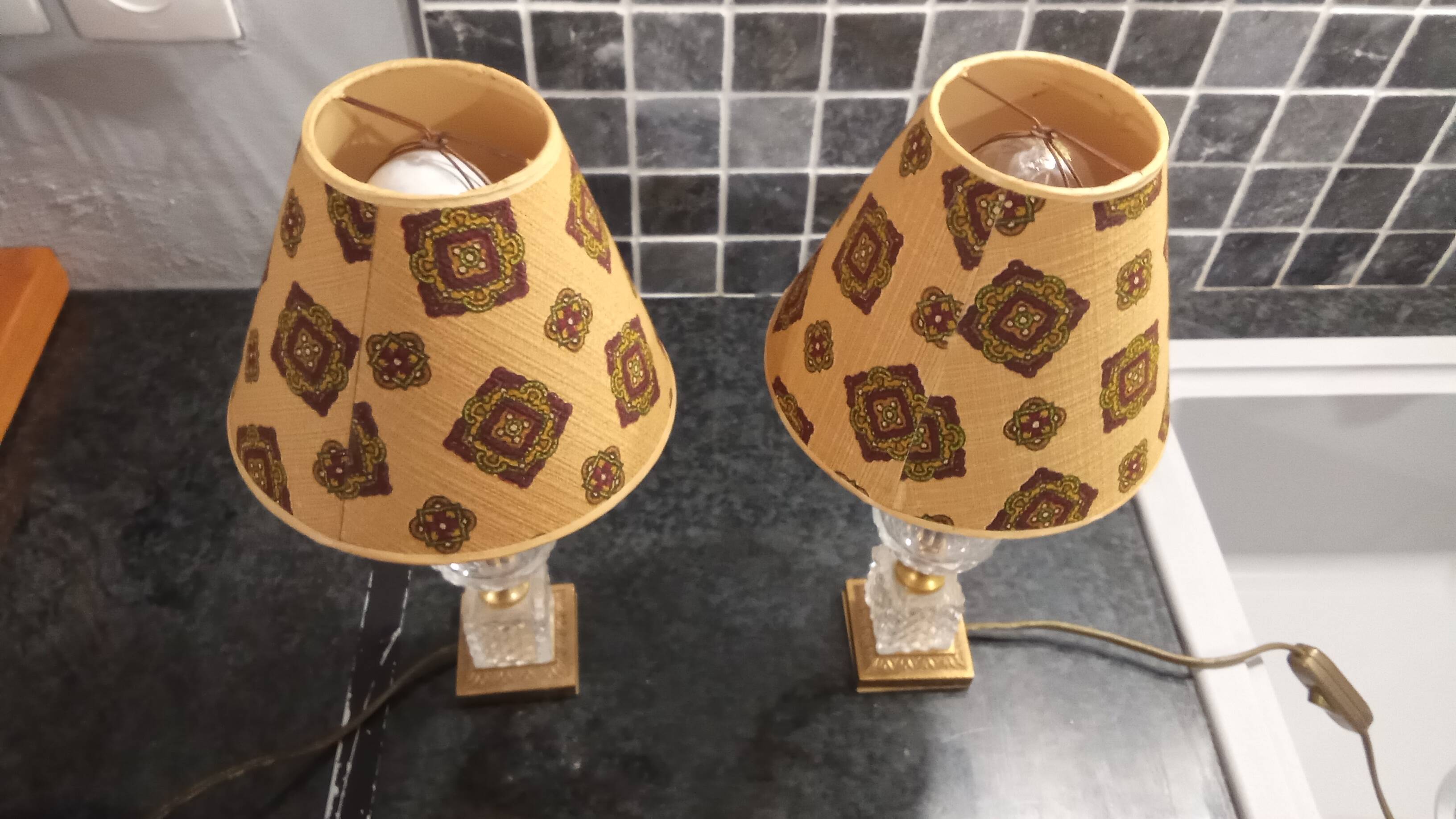 Pair of vintage glass bedside lamps from the 50s