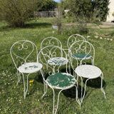 Set of 5 wrought iron garden chairs – openwork seats
