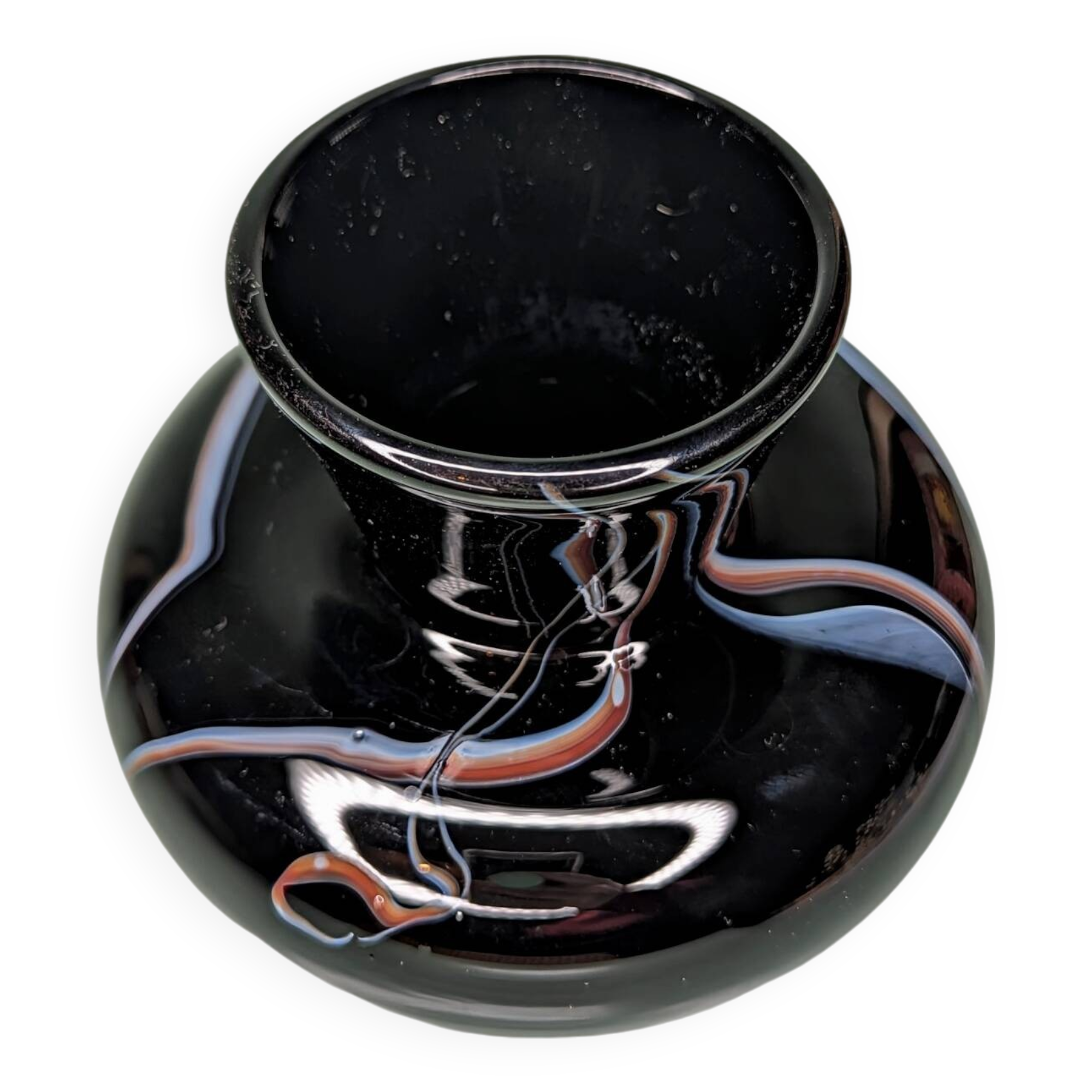 Vase Verrerie de Maure - Vieil black and scrolls