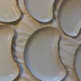 Set of 6 white porcelain plates with gold rims, Apilco