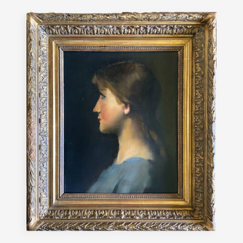 HSP painting "Portrait of a young woman" circa 1900 + barbizon frame