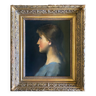 Tableau HSP "Portrait de jeune femme" vers 1900 + cadre barbizon
