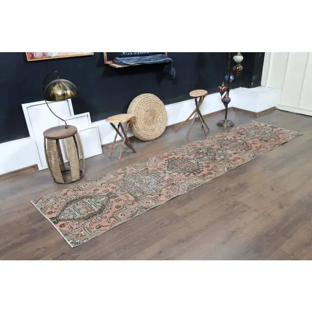 1970s Turkish Oushak Handmade Wool Cotton Orange Runner Rug 78x327