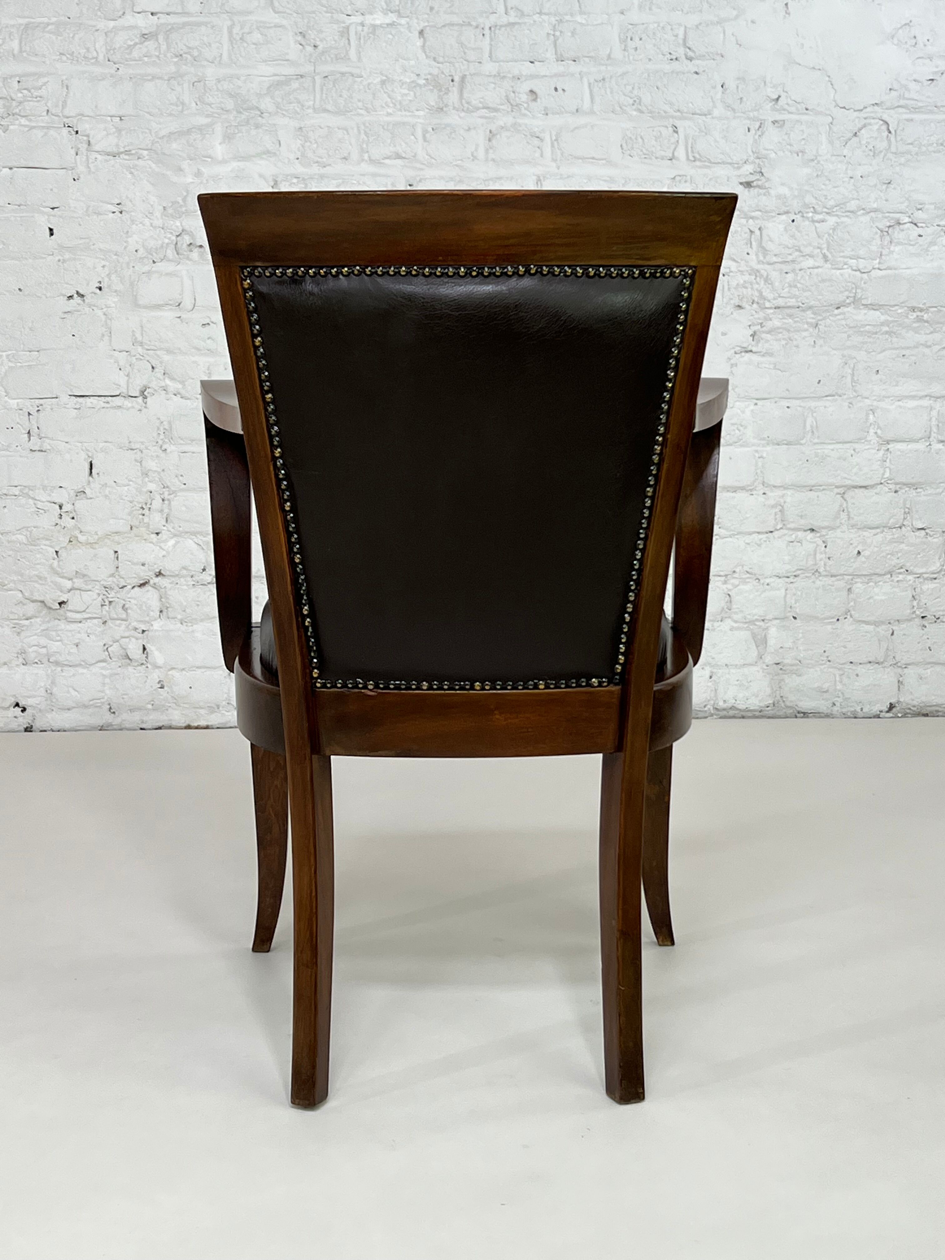 Fauteuil de bureau style Empire en bois et cuir