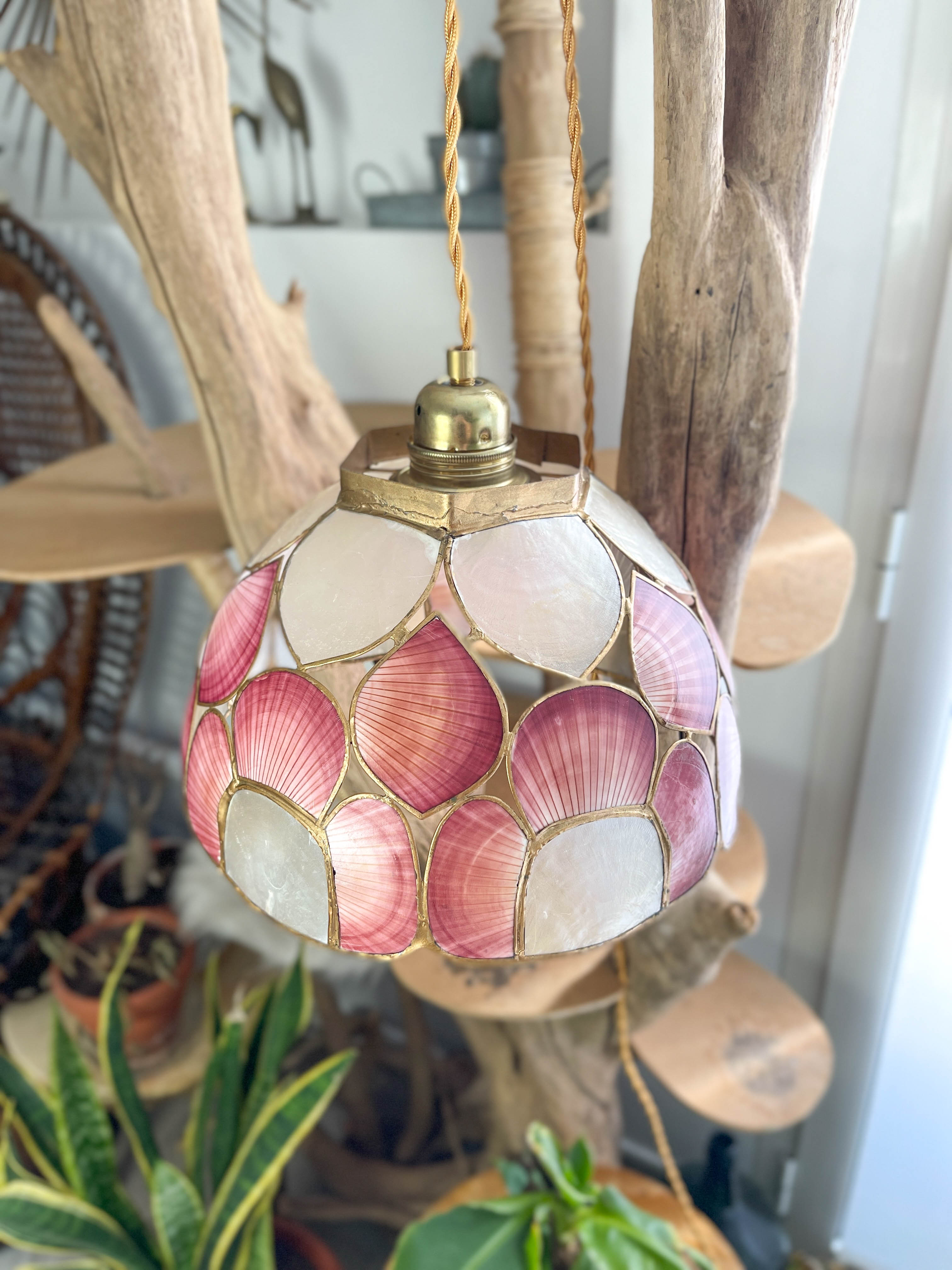 Mother-of-pearl and vintage brass pendant lamp