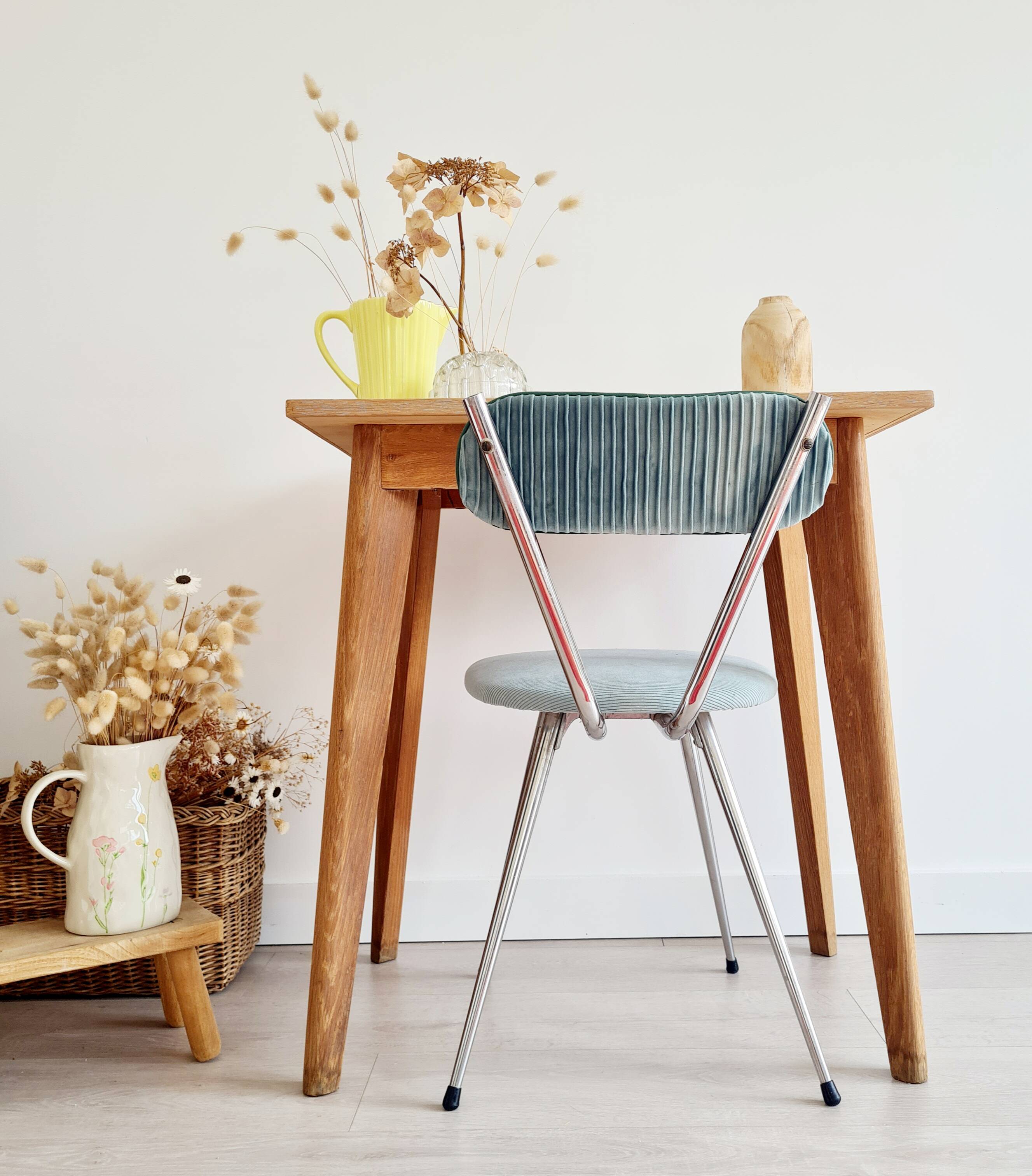 Table - old raw wood boarding school desk with compass legs