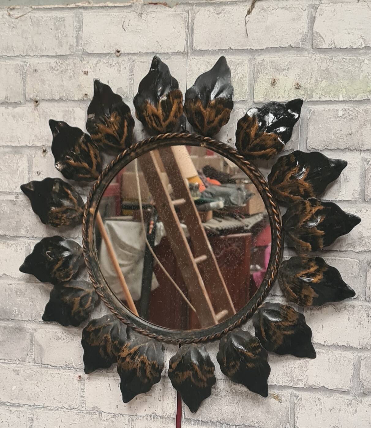 sun leaf mirror patinated iron 45cm very good general condition