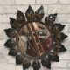 sun leaf mirror patinated iron 45cm very good general condition