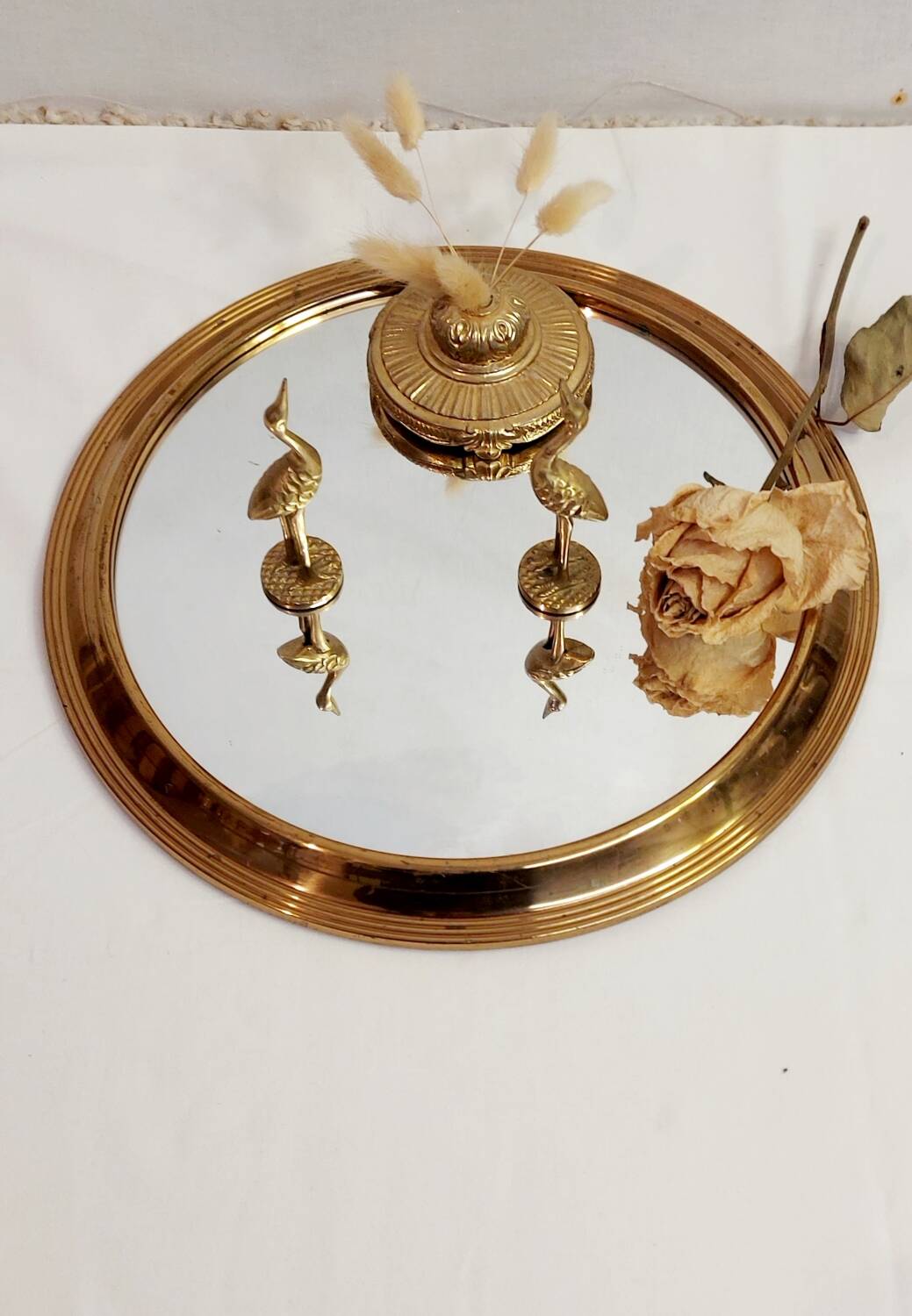 Vintage round mirror tray