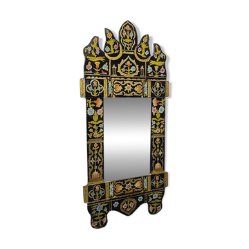 Miroir mauresque peint à la main et doré, années 1960-70